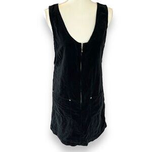 VTG y2k Jnly black velvet jumper dress silver zippers scoop neck women small